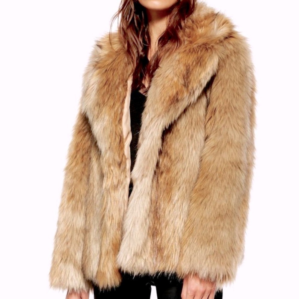 TOPSHOP Faux Fur Coat (Size 12)